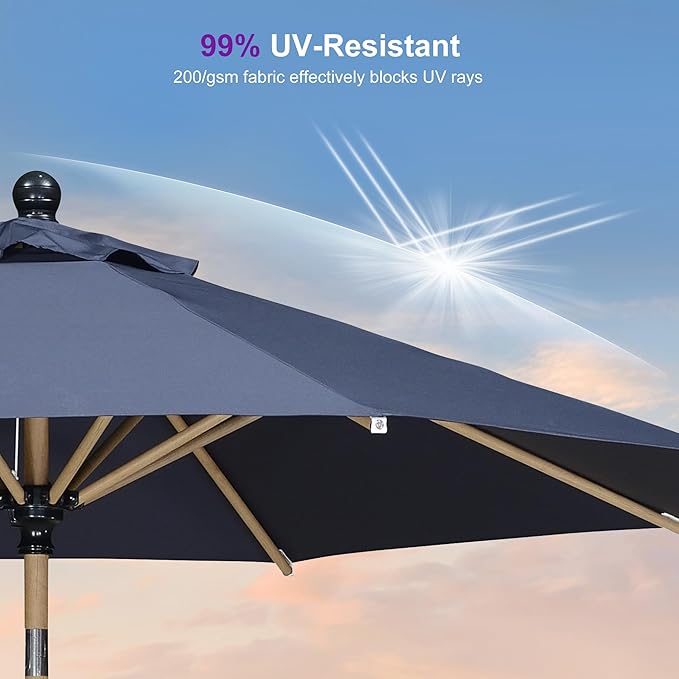 PURPLE LEAF 9 Feet Patio Umbrella with Base Market Umbrella Round Outdoor Umbrella with Push Button Tilt & Crank and 8 Ribs Aluminum Outdoor Table Umbrella for Garden Deck Balcony, Navy Blue