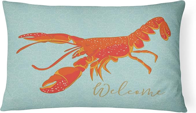 Caroline's Treasures BB8534PW1216 Lobster Welcome Canvas Fabric Decorative Pillow Machine Washable, Indoor Outdoor Decorative Pillow for Couch, Bed or Patio, 12HX16W