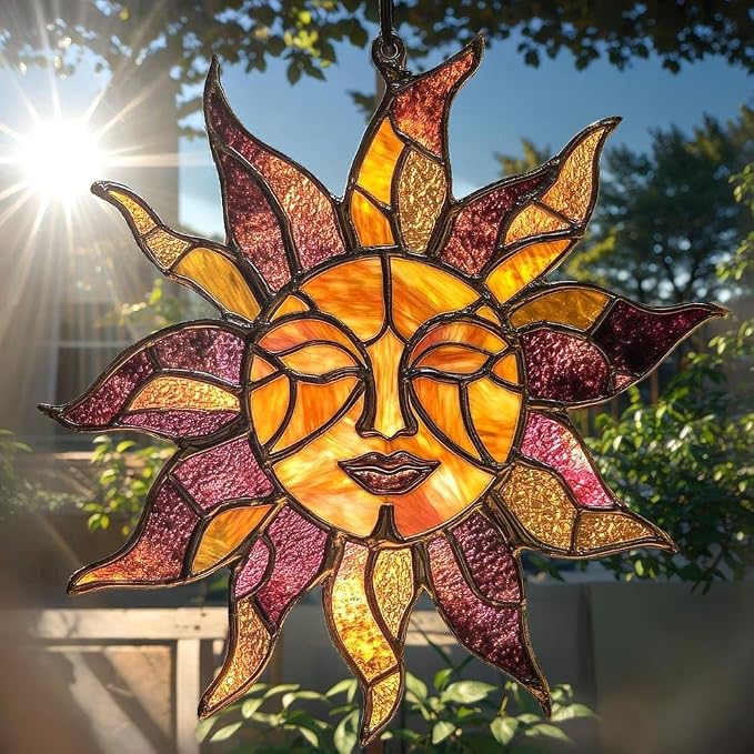 Sun Acrylic Suncatcher, Boho Suncatchers for Window Hanging Ornament, Stained Glass Effect Art Garden Decor for Celestial Lover, Gifts for Mother's Day, Mom, Grandma, Wife, Women, Nana