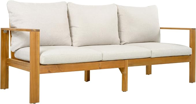 KLMM Outdoor 4pcs Acacia Sectional Patio Sofa Set with Cushions,for Patio Balcony Garden (Beige+Grey,Teak-PS)