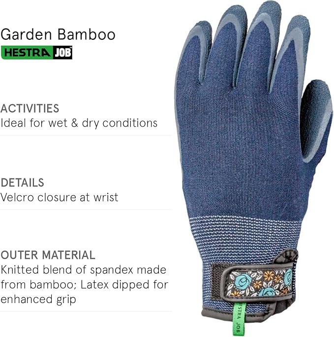 Hestra Job Garden Latex Protective Gardening Gloves | Close-Fitting Sustainable Yarn Gloves for Planting, Weeding and Gardening - Indigo - 7