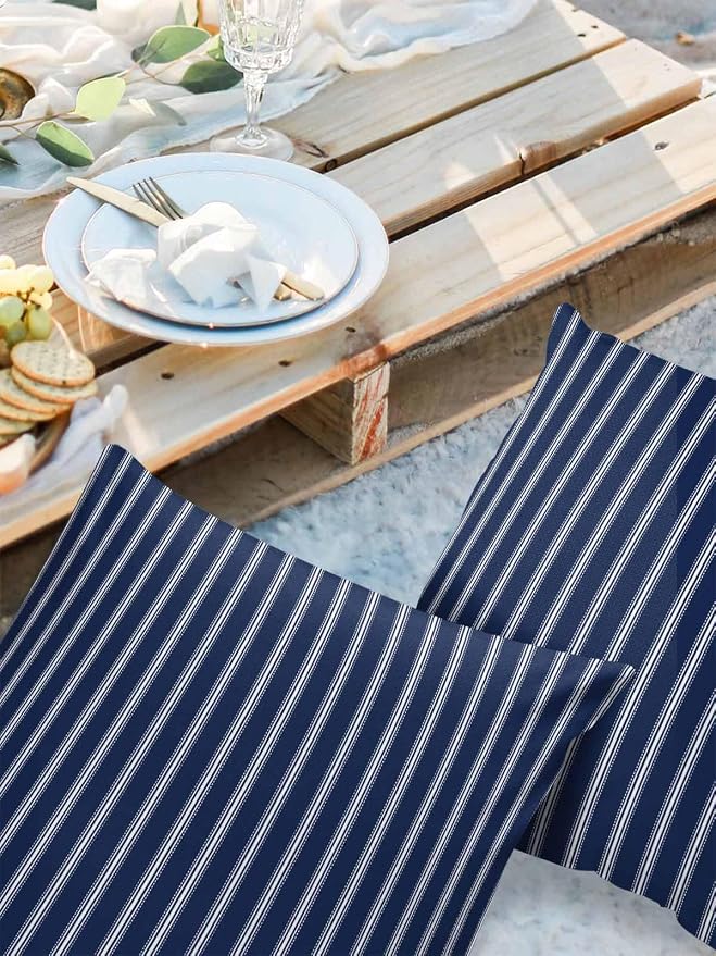Outdoor Waterproof Throw Pillow Covers Set of 2 Navy Blue Stripe Pillowcases 20x20 Inches Vertical Striped Patio Decorative Pillows Cushion Case Patio Pillows for Couch Bed Chair Garden