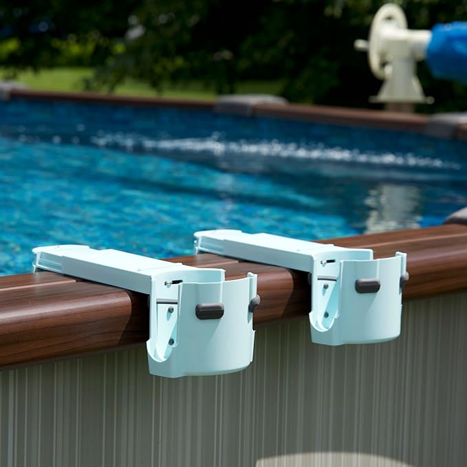 2-Pack Poolside Cup Holders for Square-Top Above Ground Pools, Adjustable Fit for Wide Edges, Non-Slip Silicone Grips, Fits Tumblers & Drink Bottles, Use on Deck, Boat & Patio, Aqua