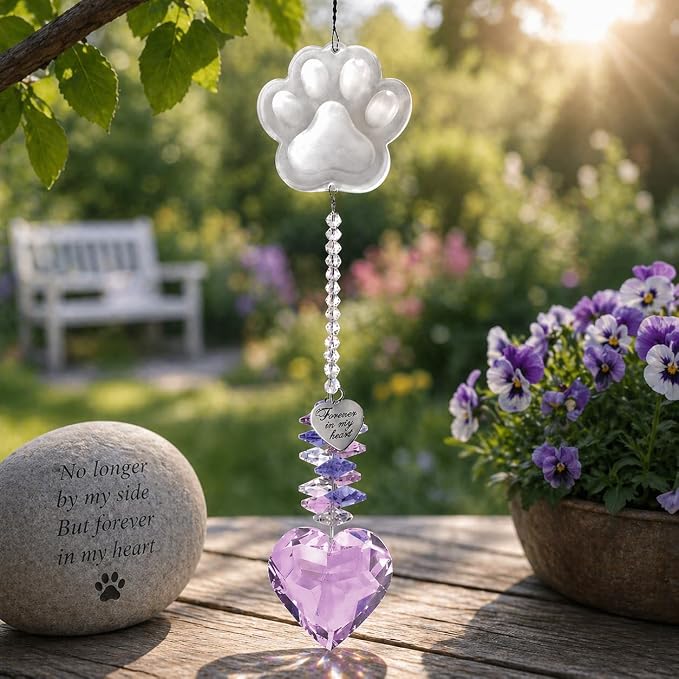 Pet Memorial Suncatcher, Dog Memorial Gifts, Pet Loss, Pet Sympathy, Thoughtful Dogs and Cats Remembrance, Bereavement Gifts - Pink