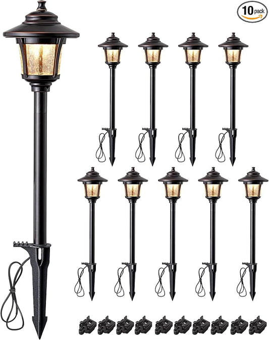 EDISHINE Low Voltage Landscape Lighting 12V 3W 120LM with Connectors 10Pack | Seed Glass, 3000K Warm White, ORB Waterproof Electric LED Landscape Path Lights for Walkway Garden Yard