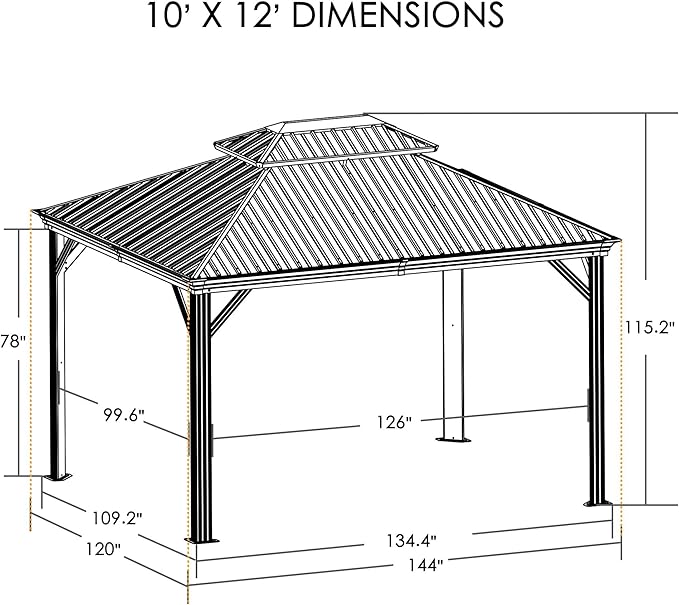 Kozyard Apollo 10’x12’ Hardtop Gazebo, Wooden Coated Aluminum Frame Canopy with Galvanized Steel Double Roof, Outdoor Permanent Metal Pavilion with Netting for Patio Balcony Lawn