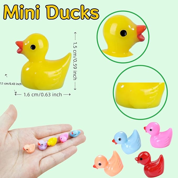 120PCS Mini Resin Ducks 12 Colors | Tiny Colorful Resin Ducks, Miniature Tiny Plastic Animal Figures for Micro Landscape Fish Tank Garden Dollhouse DIY Decor