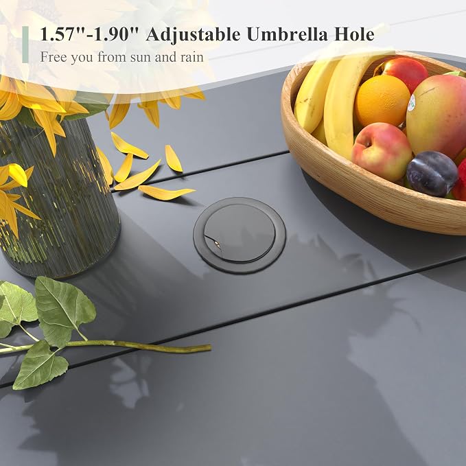 11 Pieces Outdoor Dining Set, Stackable Textilene Paito Chairs & 63" Round Dining Table with Umbrella Hole, Patio Dining Set for Backyard, Deck, Garden, Grey & Dark Grey