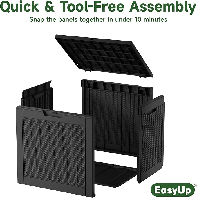 EasyUp 30 Gallon Outdoor Storage Box, Patio OutdoorResin Deck Box for Furniture, Garden Tools, Waterproof Outside Storage Boxes(Black)