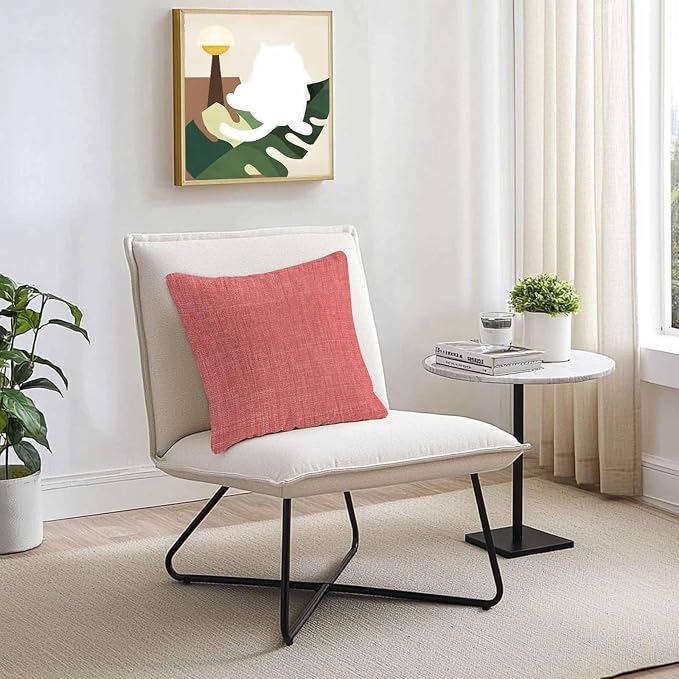 Vandarllin Outdoor Throw Pillows Covers 18x18 inch Set of 2 Waterproof Coral Red Linen Decorative Zippered Cushion Covers for Patio Furniture, Farmhouse Pure Color Lumbar Pillowcases