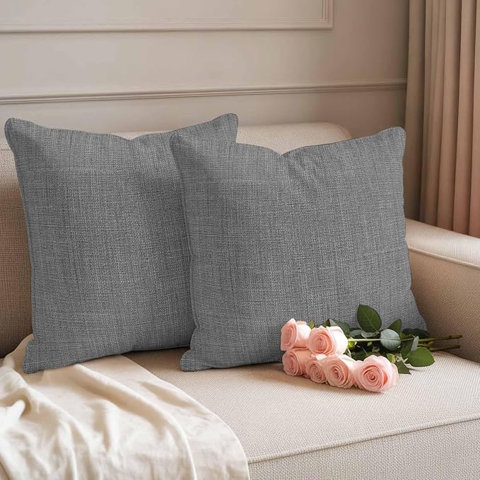 Outdoor Waterproof Throw Pillow Covers Set of 2 Grey Linen Pillowcases 26x26 Inches Farmhouse Pure Color Decorative Pillows Cushion Case Patio Pillows for Couch Bed Chair Garden
