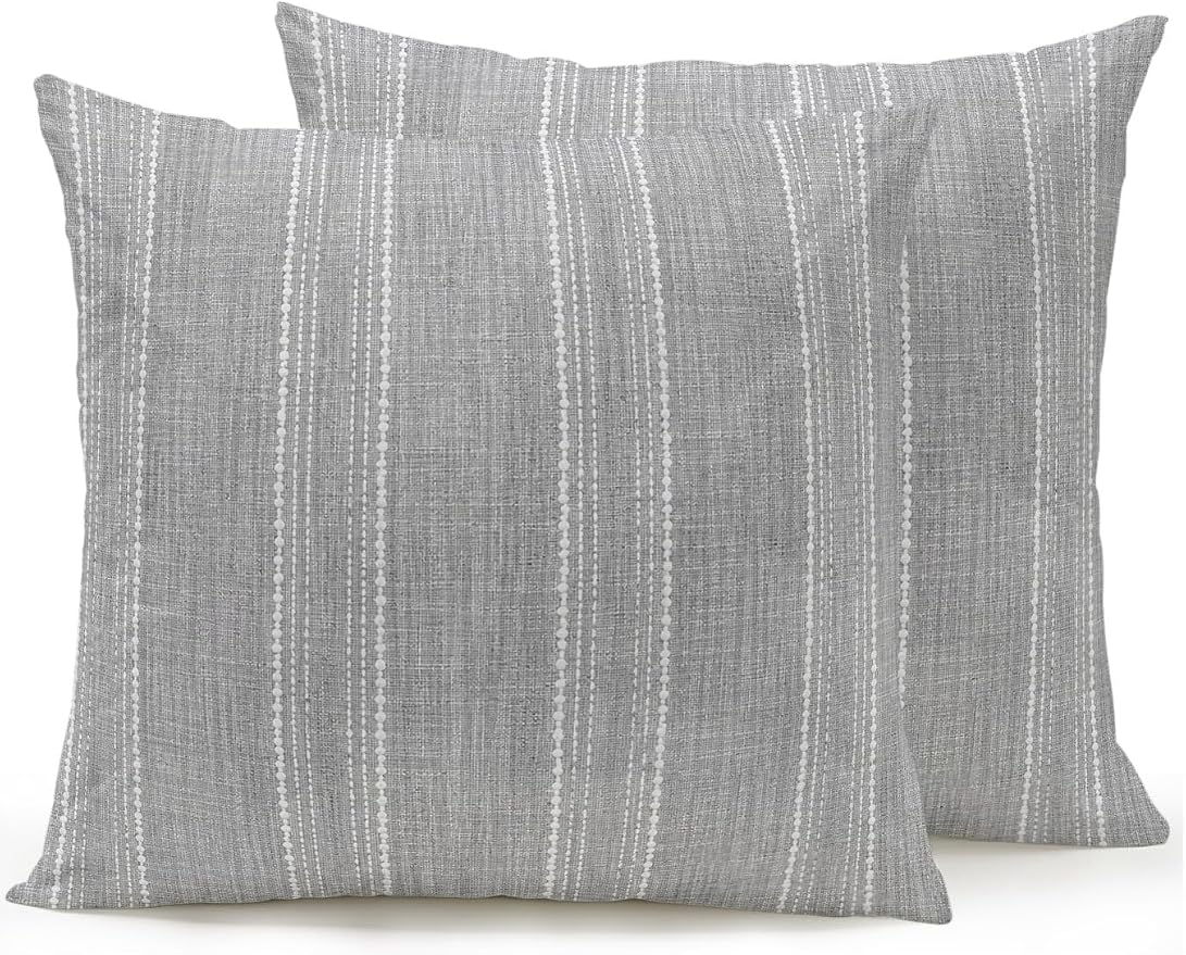 Waterproof Outdoor Pillow Set of 2 Gray Linen Stripes Decorative Throw Pillows Cover & Insert 16x16 Inch Pillowcase Parallel Vertical Lines Pillows for Couch Sofa Bed Patio Furniture Indoor Outdoor