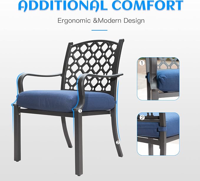Domi 7 Pieces Patio Dining Sets All-Weather Metal Outdoor Modern Dining Sets with Table for Lawn Garden Backyard Deck with Cushions-Blue