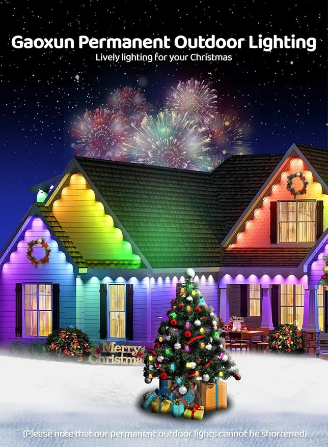 Gaoxun 150ft Permanent Outdoor Lights, RGBW Smart Outdoor Lights for House with 54 LED, APP/Remote Control, 47 Scene Modes, Timer, IP67 Waterproof Eaves Lighting for Daily Holiday Christmas Decors