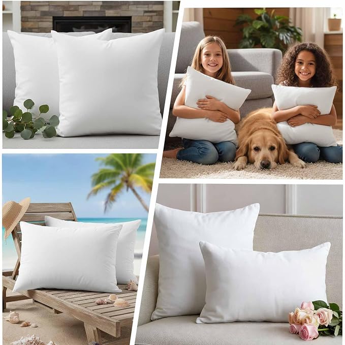 White Waterproof Outdoor Pillow Covers 20''x12'' Set of 2, Modern Simple Patio Furniture White Cushion Covers for Chairs, Decorative Solid Color Pillow Cases for Garden/Pool/Beach