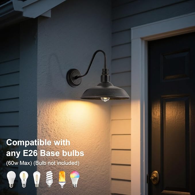 14in Outdoor Gooseneck Barn Light for Garage, 2 Pack Bronze Exterior Wall Lights Fixture for Porch, Outside Farmhouse Wall Sconce for Patio, Cabin, Entryway