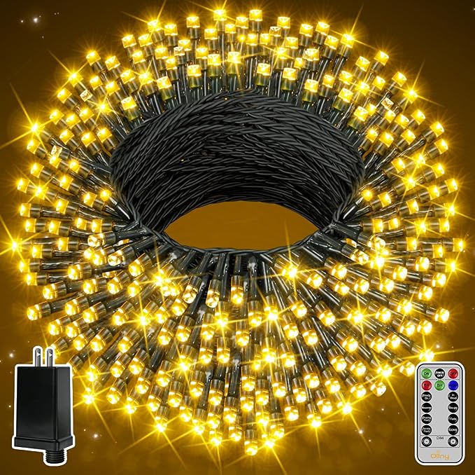 Ollny Christmas Lights 262FT 800LED, Plug-in Outside Tree Lights with Timer and 8 Modes, Remote Control Waterproof Dimmable Outdoor String Light for House Yard Patio Xmas Decorations(Warm White)
