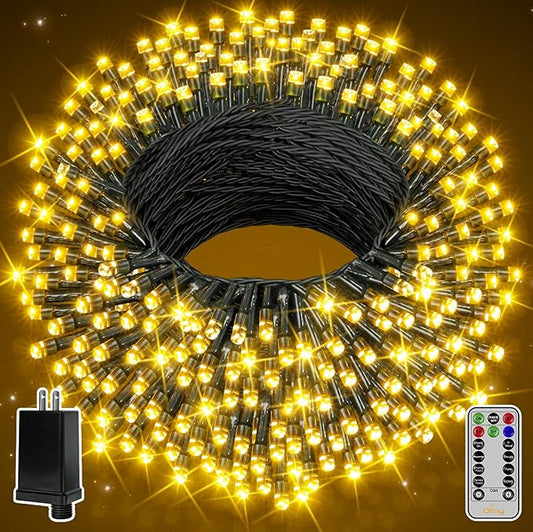 Ollny Christmas Lights 262FT 800LED, Plug-in Outside Tree Lights with Timer and 8 Modes, Remote Control Waterproof Dimmable Outdoor String Light for House Yard Patio Xmas Decorations(Warm White)