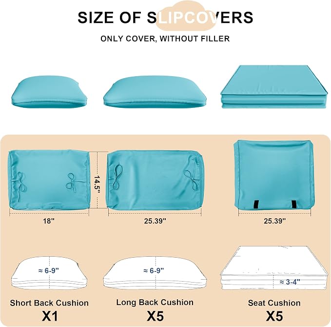 Kurapika Outdoor Cushion Slipcovers 11PCS Patio Set Cushion Covers Replacement for Outdoor Furniture Set, Outdoor Sofa Seat Cushion Cover and Backrest Pillow Covers (Blue)