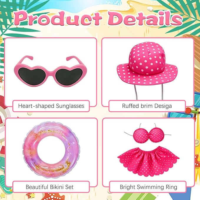Hawaiian Porch Goose Outfit, Summer Bikini Costume with Sunglasses & Wreath, Fits 23" Goose Statue, Garden Lawn Patio Yard Outdoor Decoration (Pink)