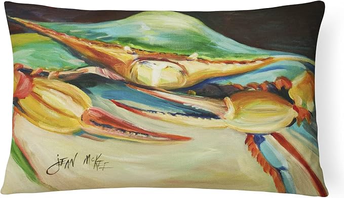 Caroline's Treasures JMK1095PW1216 Blue Crab Canvas Fabric Decorative Pillow Machine Washable, Indoor Outdoor Decorative Pillow for Couch, Bed or Patio, 12HX16W