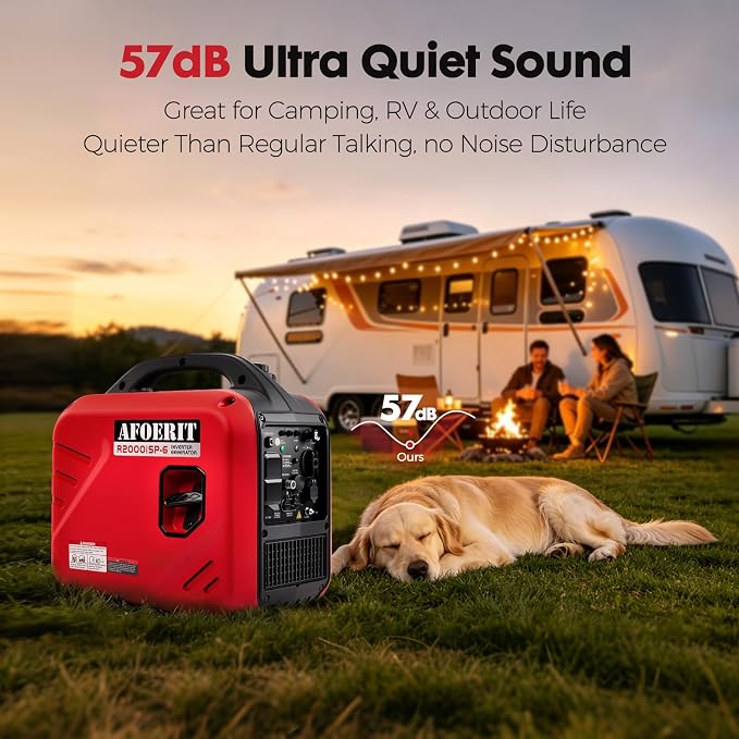 2000 Watt Generator Inverter Portable, RV Camping Garage Workshop 2000W Gas Generator Quiet CO Shutoff Eco Mode Lightweight Pure Sine Wave, Emergency Backup Tailgating Woodworking Outage Blackout