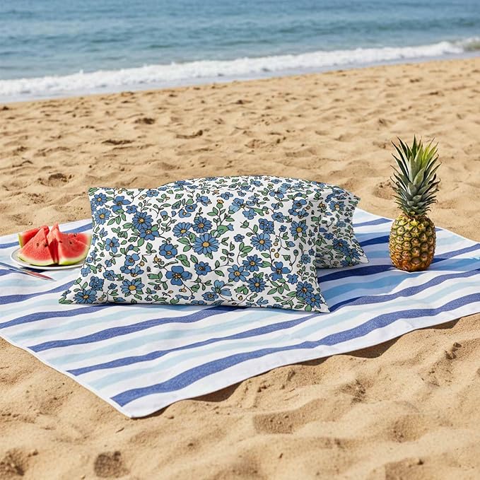 JasmineM Outdoor Pillow Cover Set of 2 Farmhouse Botanical Herbs Waterproof Throw Pillow Covers Blue White Decorative Pillowcases Garden Cushion Case for Patio Couch Sofa 12x20 Inch