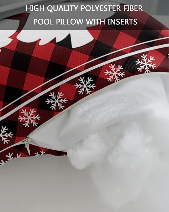 Outdoor Pillows Covers with Inserts Christmas Tree Snowflake Red and Black Plaid Waterproof Recliner Pillow with Adjustable Strap Throw Pillows for Patio Furniture Pool Lounge Chair, 11x16 inch, 1PCS
