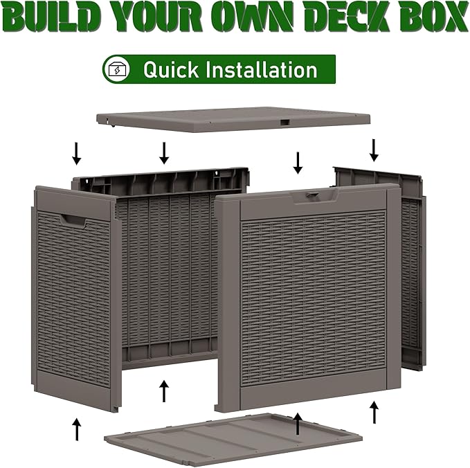 Bifanuo Outdoor Storage Box, 35 Gallon Deck Boxes Waterproof, Resin Storage Cabinet Multi Functional Storage Bench For Gardening Tools, Pool Supplies, Patio Furniture, Lockable