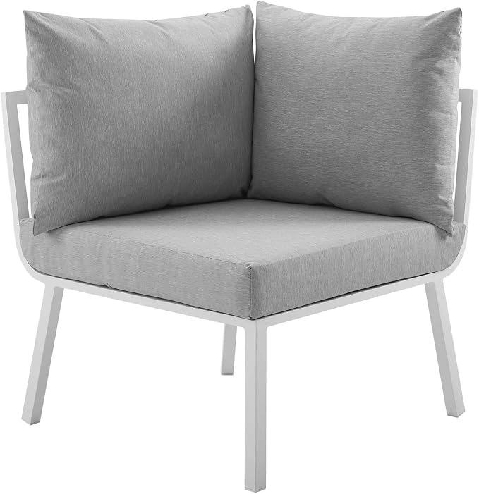 Modway Riverside 4 Piece Outdoor Patio Aluminum Set, 114 x 61.5 x 28, White Gray