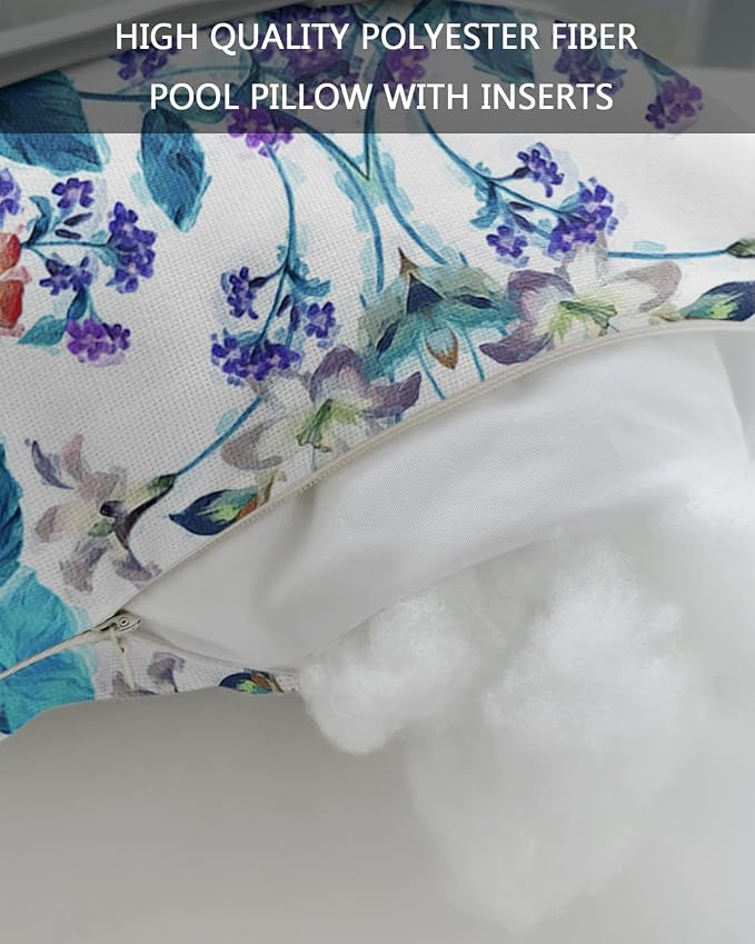 Outdoor Pillows Covers with Inserts Vintage Watercolor Flowers Floral Tree Branch with Waterproof Pillow with Adjustable Strap Throw Pillows for Patio Furniture Recliner Lounge Chair, 11"x16", 2PCS