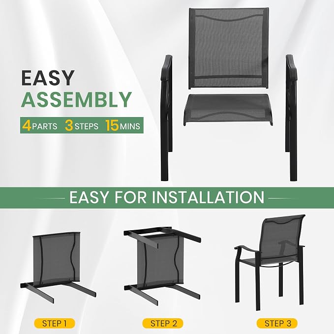 LVUYOYO 5-Piece Outdoor Patio Dining Set, Textilene Dining Chairs & Square Table Set, All-Weather Table and Chairs Set with Umbrella Hole for Backyard, Garden,Balcony,Porch (Gray)