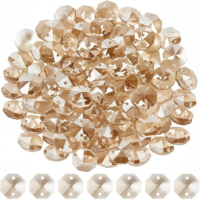 1 Box 120Pcs K9 Crystal Glass Beads 14mm Crystal Glass Octagon Beads 2 hole Chandelier Prisms Light Grey Hanging Pendants for DIY Crafts Curtains Lamps Wedding Decoration Suncatcher Ornaments