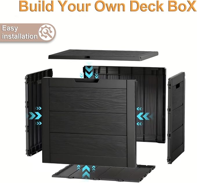 35 Gallon Outdoor Storage Box, Deck Boxes Outdoor Waterproof, Package Delivery Boxes For Outside, Patio Storage Box For Garden, Doorstep, Camping (Black, 35, Gallons)