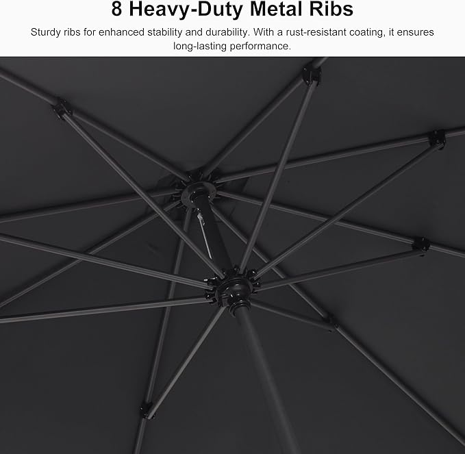 PURPLE LEAF 10' x 8' Rectangle Patio Market Umbrella with Base Outdoor Table Umbrellas Aluminum Frame Sun Shade with 8 Sturdy Ribs for Garden Deck Lawn Pool Gray