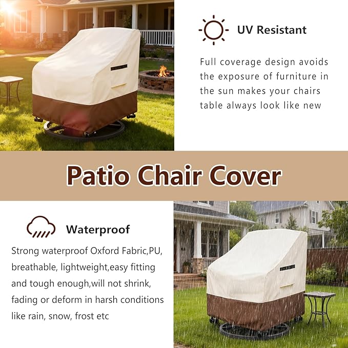 Patio Chair Covers 4 Pack,Swivel Lounge Chair Cover,Waterproof Heavy Duty Patio Furniture Covers for Outdoor Swivel Lounge Chair(35 W x 37 D x 38.5 H inches) Beige & Brown