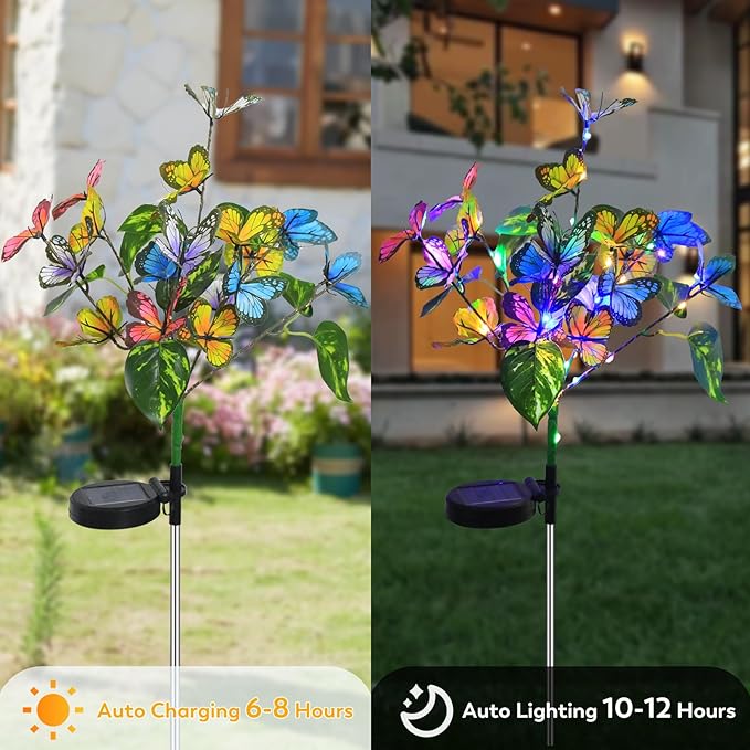 Solar Garden Lights Outdoor Waterproof Solar Lights 4 Pack with New Upgraded 40 LED 18 Butterfly Outdoor Lights for Yard Outside Garden Pathway Decor