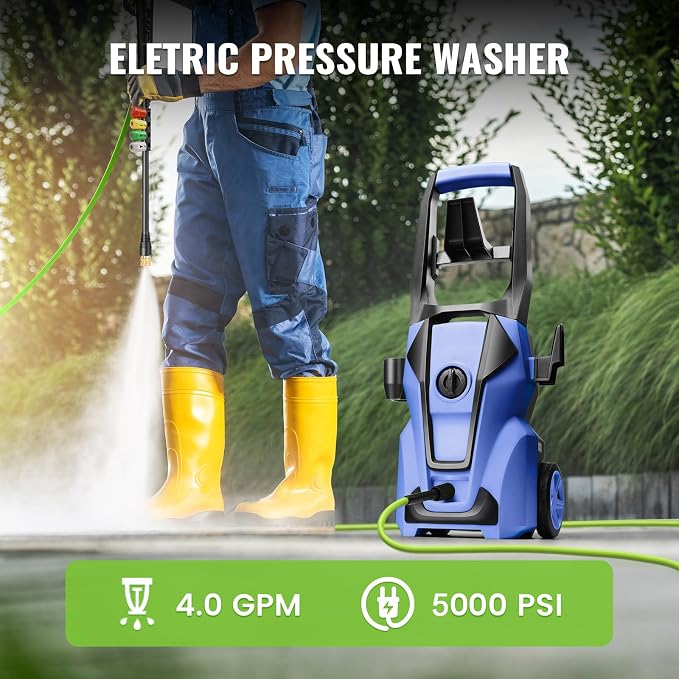 Pressure Washer 5000PSI with 33FT Flexible Extension Hose for Cars/Patios/Driveways, Dark Blue