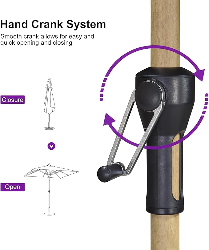 PURPLE LEAF 6.5' x 6.5' Patio Umbrella with Base Square Outdoor Table Umbrella Market Umbrella with Push Button Tilt & Crank and 8 Ribs Aluminum Outdoor Umbrella for Pool Backyard Beach, Taupe