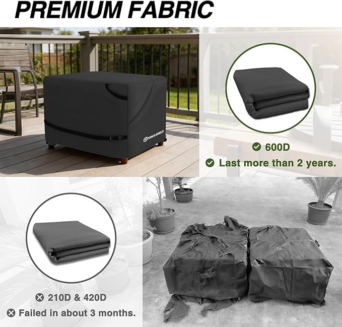 Porch Shield Patio Ottoman Cover - Waterproof Outdoor Square Side Table Covers – 31L x 31W x 18H inch, Black