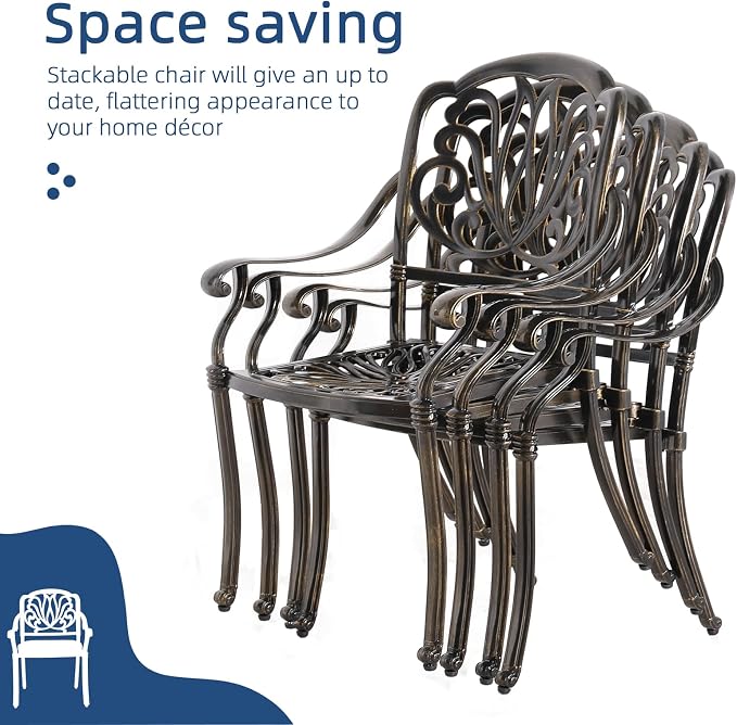 9-Piece Patio Cast Aluminum Dining Set, 8 Person Outdoor Dining Furniture Set, Includes 8 Chairs and 61" Large Round Dining Table with 31" Lazy Susan, Umbrella Hole for Lawn Deck Garden