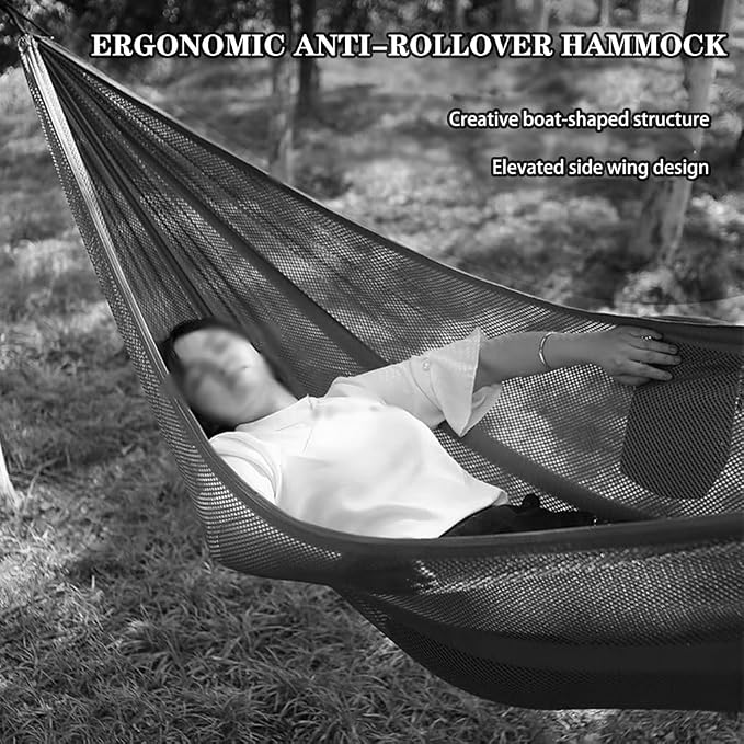 Summer Breathable Ice Silk Hammock, Outdoor Portable Double Hanging Bed, Park Leisure Swing with Straps, Load Bearing 300kg/661.4lbs(Grey)