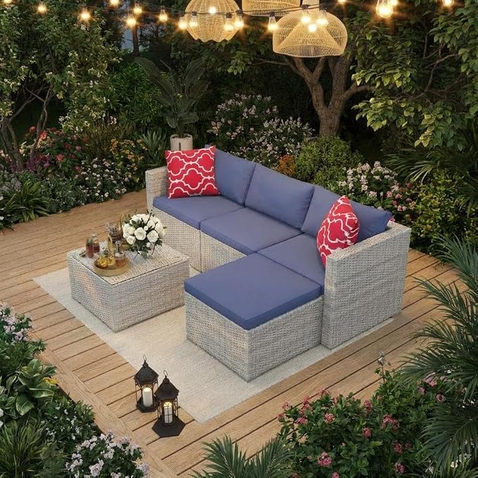 Litake 5 Piece Patio Furniture Sets, Modular Sectional Sofa Set, All-Weather PE Rattan Wicker with Cushions, Conversation Furniture for Backyard, Poolside & Garden