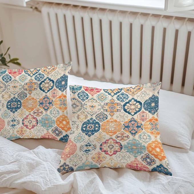Boho Morocco Waterproof Outdoor Pillow Covers Set of 2 Home Decor, Retro Farmhouse Ethnic Neutral Aesthetic Pillowcase Patio Pillow Covers for Couch Bench Furniture Garden 26x26in