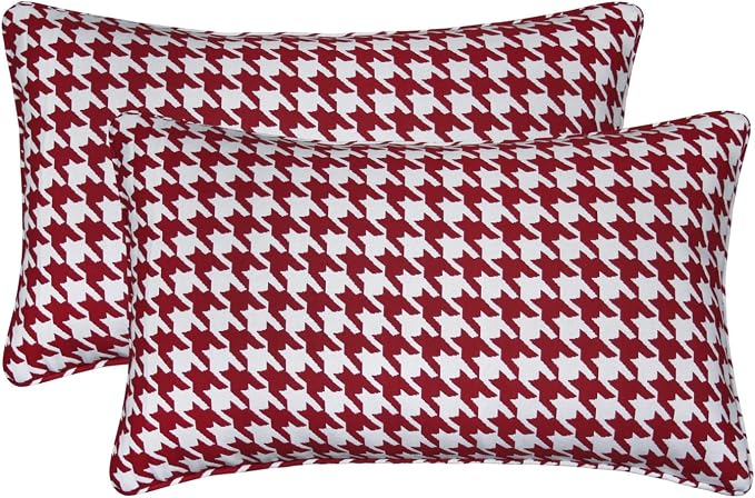 Pack of 2 Outdoor Waterproof Decorative Lumbar Pillows Covers for Patio Furniture, 20x12 Inch Fade Resistant Patio Garden Lumbar Cushion Covers for Couch Bed Sofa, Houndstooth Red