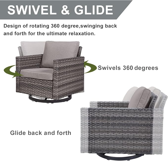 HUMMUH Patio Furniture 10 Piece PE Wicker 6-Seater Outdoor Sectional Sofa Patio Swivel Chairs Outdoor Chairs with Tables for Porch,Garden,Backyard,Deck