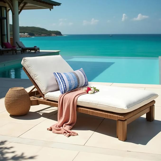 12x20 Waterproof Outdoor Pillows, Set of 2 Outdoor Lumbar Pillows | Patio Furniture Pillows, Decorative Throw Pillows, Waterproof & Fade Resistant, Removable & Washable, Stripe Blue White