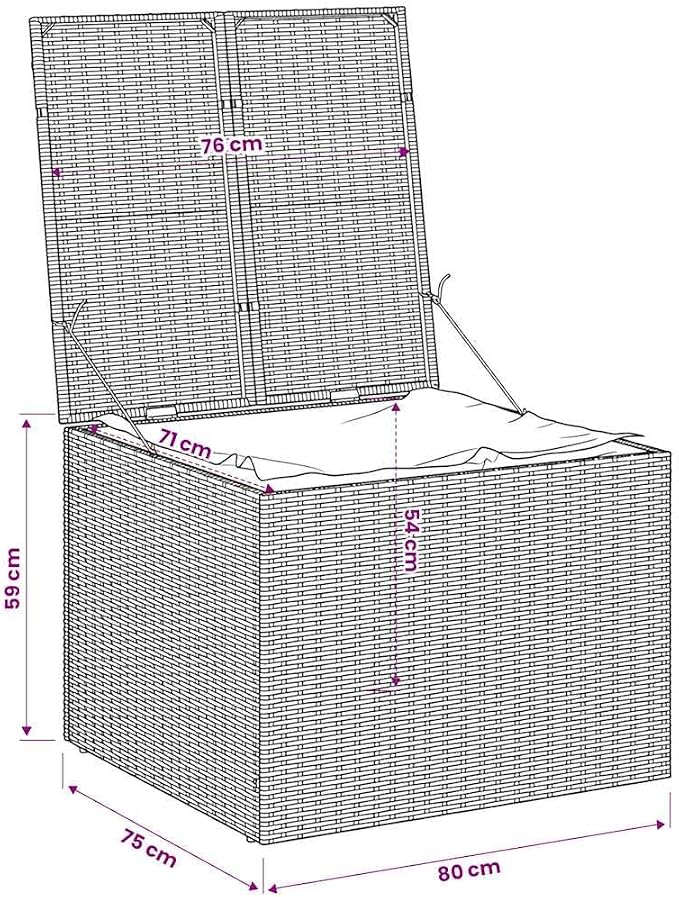 Garden Storage Box Brown 76.9 Gal Poly Rattan Resin Wicker Outdoor Patio Deck Cushion Bench Container with Lid for Backyard Yard Porch Use