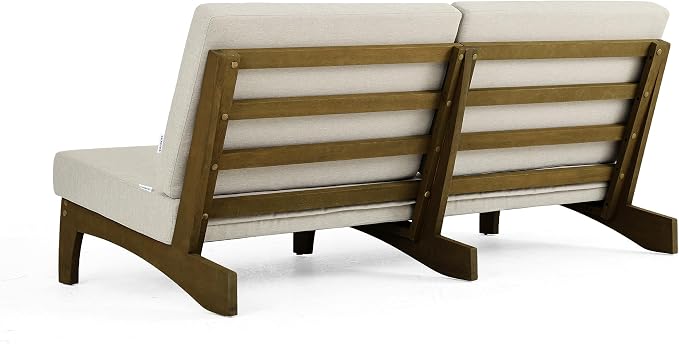 Outdoor Furniture Patio Couch, Weather Resistant 3-Seater Patio Sofa with Removable Cushion, Teak Wood Frame for Porch & Backyard Seating - Light Camel