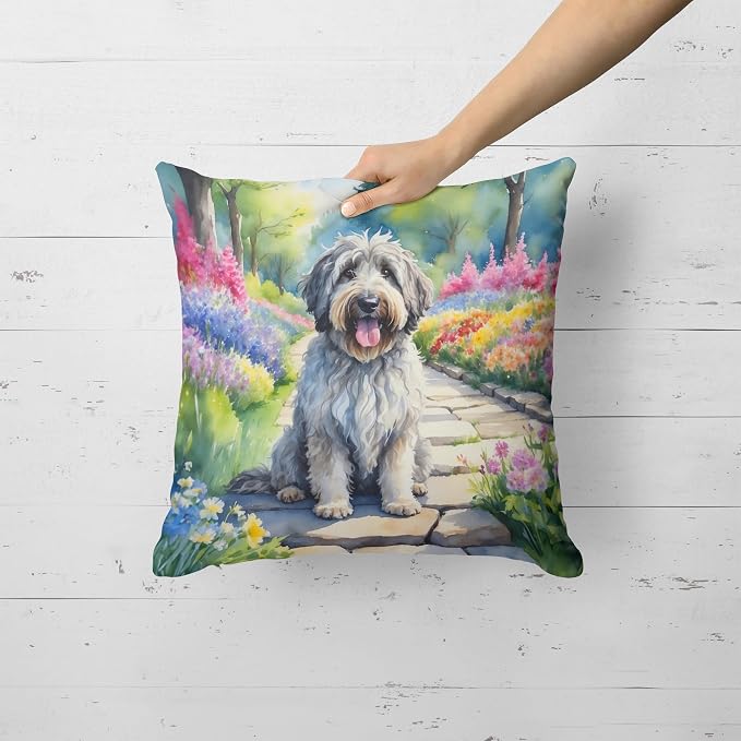 Caroline's Treasures Bergamasco Sheepdog Spring Path Throw Pillow Machine Washable, Indoor Outdoor Decorative Pillow for Couch, Bed or Patio, 18Hx18W
